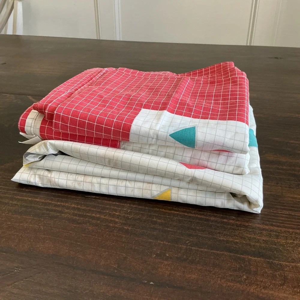 Vintage Cannon 80s Twin Sheet Set Home Alone Full House Red Grid 4pc USA